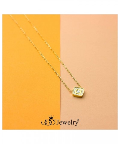 Stainless Steel Elegant Rounded Rhombus Button CZ Necklace for Women & Girls Gold $12.09 Necklaces