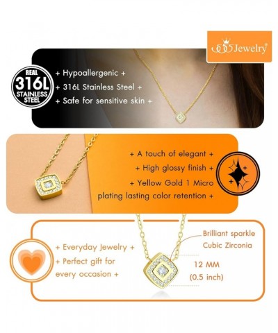 Stainless Steel Elegant Rounded Rhombus Button CZ Necklace for Women & Girls Gold $12.09 Necklaces