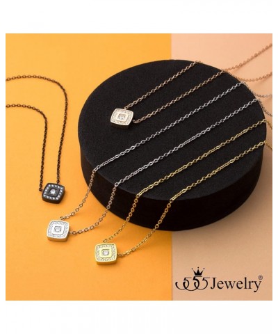 Stainless Steel Elegant Rounded Rhombus Button CZ Necklace for Women & Girls Gold $12.09 Necklaces