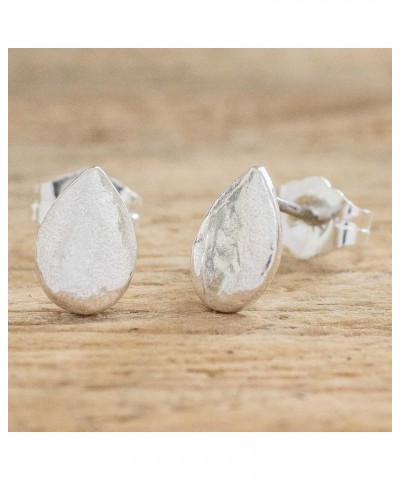 Handmade Fine Silver Stud Earrings Artisan Crafted No Stone Guatemala [0.3 in L x 0.2 in W] 'Dainty Tears' $26.09 Earrings