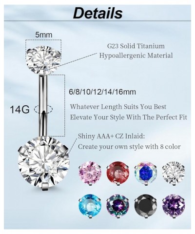 14G G23 Solid Titanium Belly Button Rings for Women Girls Round CZ Hypoallergenic Belly Rings for Sensitive Skin Belly Rings ...