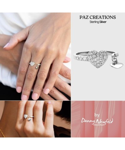 Paz Creations Open Ring Heart Shape For Women - Cubic Zirconia Coctail Ring With Heart Charm - Elegant Ring For Her 7 silver ...