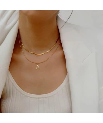 Initial Necklaces for Women Girls, 18k Gold Plated Herringbone Necklace for Women with Cubic Zirconia Initial Pendant, Layere...