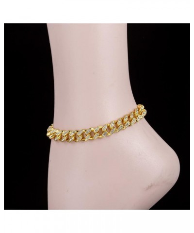 18K White Gold Plated Cuban Link Anklet for Women Teen Girls Men, Iced Out Rhinestones Filled Chain Ankle Bracelets for Women...