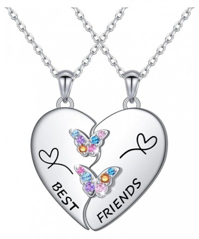 S925 Sterling Silver Best Friends Necklaces Matching Heart Friendship Necklaces for 2 BFF Gifts Jewelry Set Butterfly $26.54 ...