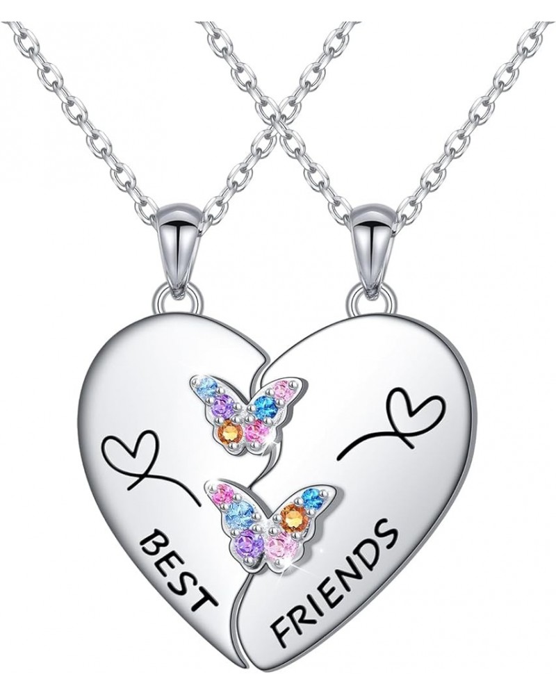 S925 Sterling Silver Best Friends Necklaces Matching Heart Friendship Necklaces for 2 BFF Gifts Jewelry Set Butterfly $26.54 ...