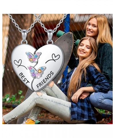 S925 Sterling Silver Best Friends Necklaces Matching Heart Friendship Necklaces for 2 BFF Gifts Jewelry Set Butterfly $26.54 ...