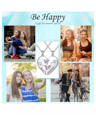 S925 Sterling Silver Best Friends Necklaces Matching Heart Friendship Necklaces for 2 BFF Gifts Jewelry Set Butterfly $26.54 ...