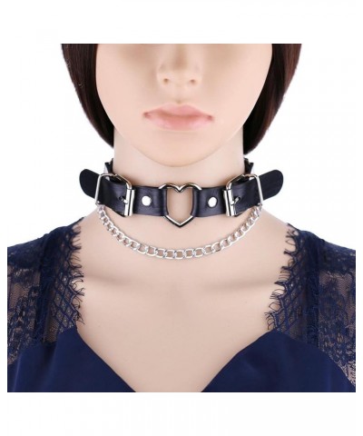 Women Heart Leather Choker Necklace Girls Punk Rock Chain Rivet PU Collar Necklace Adjustable One size White $9.38 Necklaces