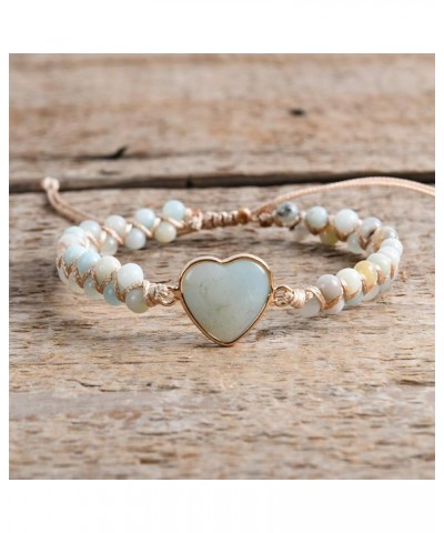 Boho Handmade Natural Stone Bead 3 Row Wide Wrap Wrist Statment Bracelet Jewelry Collection Heart Shape 2 $10.12 Bracelets