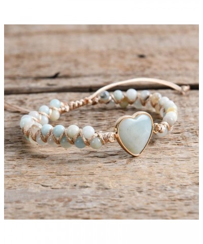 Boho Handmade Natural Stone Bead 3 Row Wide Wrap Wrist Statment Bracelet Jewelry Collection Heart Shape 2 $10.12 Bracelets