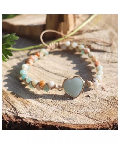 Boho Handmade Natural Stone Bead 3 Row Wide Wrap Wrist Statment Bracelet Jewelry Collection Heart Shape 2 $10.12 Bracelets