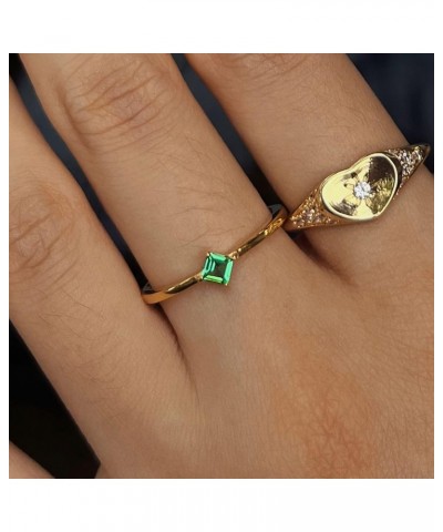 18K Gold Emerald Rings Simple Square Cut Dainty Delicate Rings Fine Jewelry for Women Girls $11.79 Rings