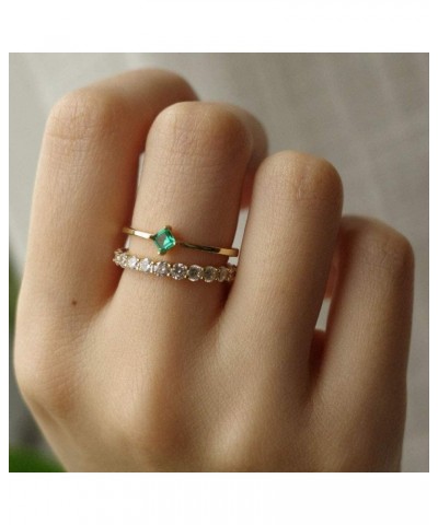 18K Gold Emerald Rings Simple Square Cut Dainty Delicate Rings Fine Jewelry for Women Girls $11.79 Rings