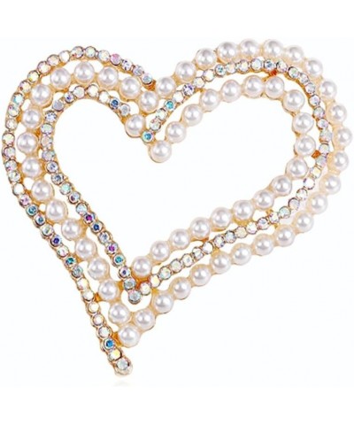 Pearl Heart Brooch Pin Shining Crystal Love Heart Lapel Pin Imitation Pearl Rhinestone Beads Heart Shape Safty Pin Valentine'...