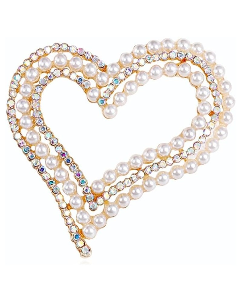 Pearl Heart Brooch Pin Shining Crystal Love Heart Lapel Pin Imitation Pearl Rhinestone Beads Heart Shape Safty Pin Valentine'...