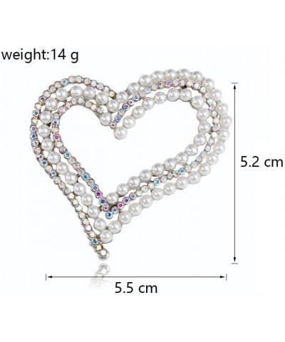 Pearl Heart Brooch Pin Shining Crystal Love Heart Lapel Pin Imitation Pearl Rhinestone Beads Heart Shape Safty Pin Valentine'...