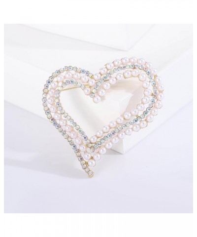 Pearl Heart Brooch Pin Shining Crystal Love Heart Lapel Pin Imitation Pearl Rhinestone Beads Heart Shape Safty Pin Valentine'...