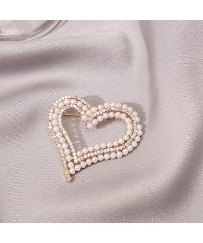 Pearl Heart Brooch Pin Shining Crystal Love Heart Lapel Pin Imitation Pearl Rhinestone Beads Heart Shape Safty Pin Valentine'...