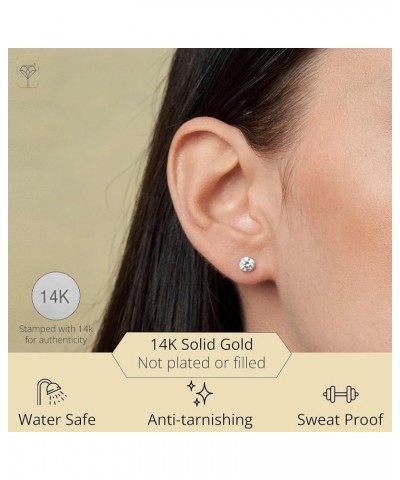 14k Gold Earrings for Women & Men with Genuine Round Crystal | Cubic Zirconia Earrings Studs with Gold Earring Backs | 0.5-3....