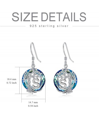 Tree of Life Initial Earrings for Women, 925 Sterling Silver A-Z Letter Drop Dangle Earrings with Blue Circle Crystal Jewelry...