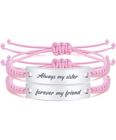 Customize Friendship Bracelet for 2/3/4/5 Handmade Braid Rope Stainless Steel ID Adjustable Bracelet Pink $11.20 Bracelets