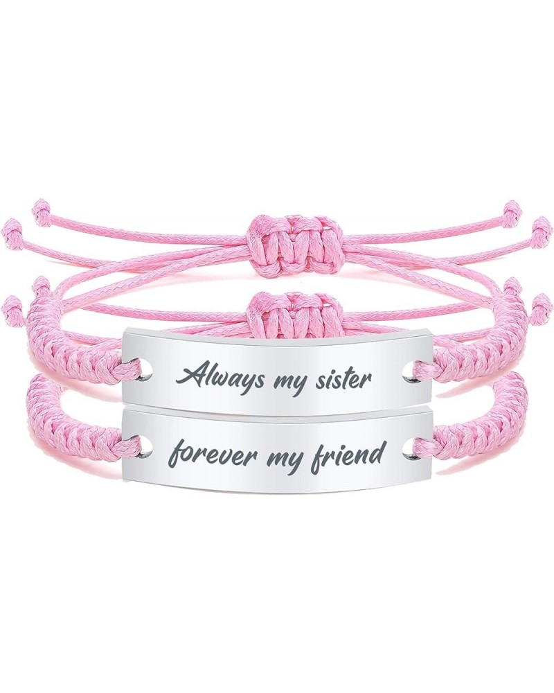 Customize Friendship Bracelet for 2/3/4/5 Handmade Braid Rope Stainless Steel ID Adjustable Bracelet Pink $11.20 Bracelets