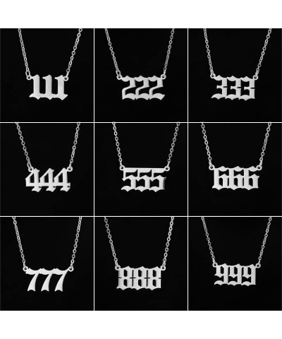 Women Stainless Steel 111 222 333 444 555 666 777 888 999 Choker Numerology Jewelry Old English Lucky Number Necklace silver ...