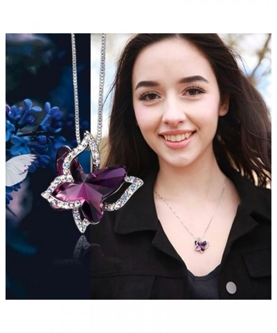 Butterfly Crystal Pendant Necklaces Bohemia Silver Tone Crystals Jewelry Necklaces Gifts for Women Girls G-Purple butterfly $...