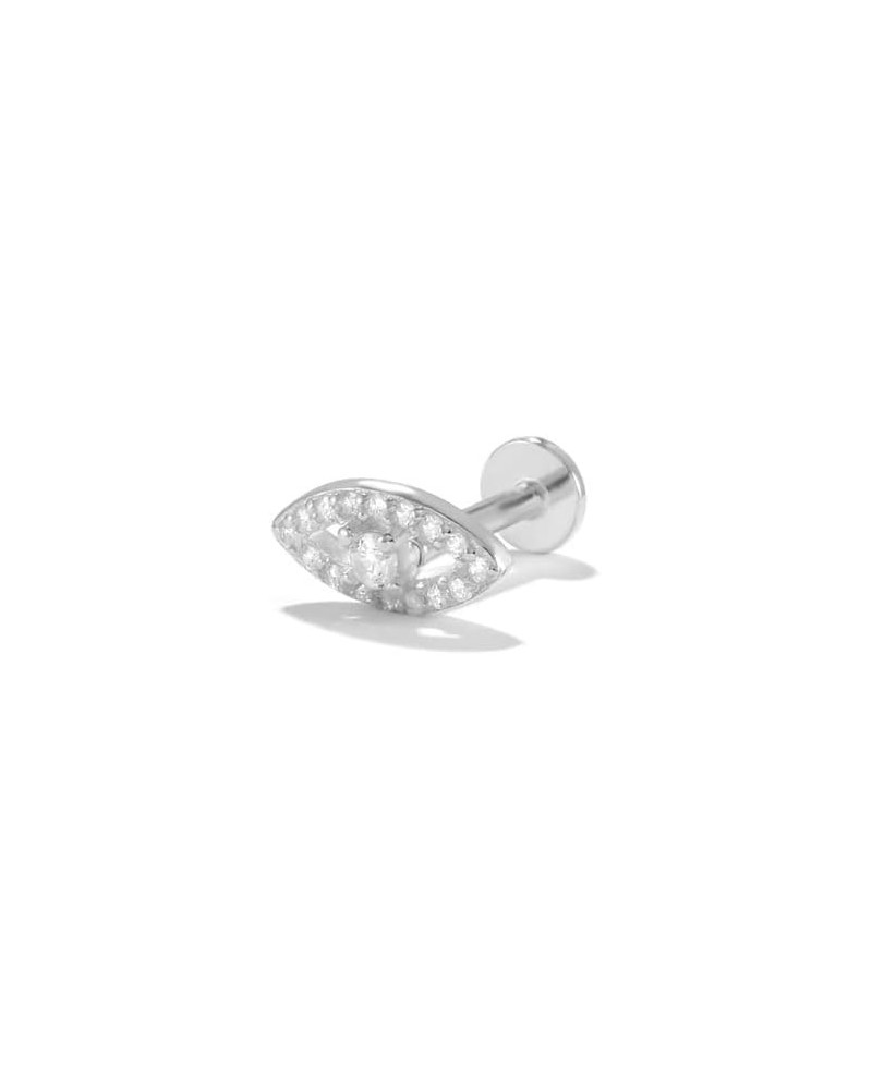 Solid 925 vermeil Sterling Silver Flat Back Stud, internally threaded earring, cubic zirconia pave earring, 16 Gauge Cartilag...