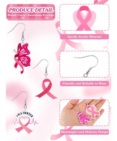 20 Pairs Breast Cancer Awareness Earrings Pink Ribbon Acrylic Earrings Lightweight Handmade Pink Earrings for Women Breast Ca...