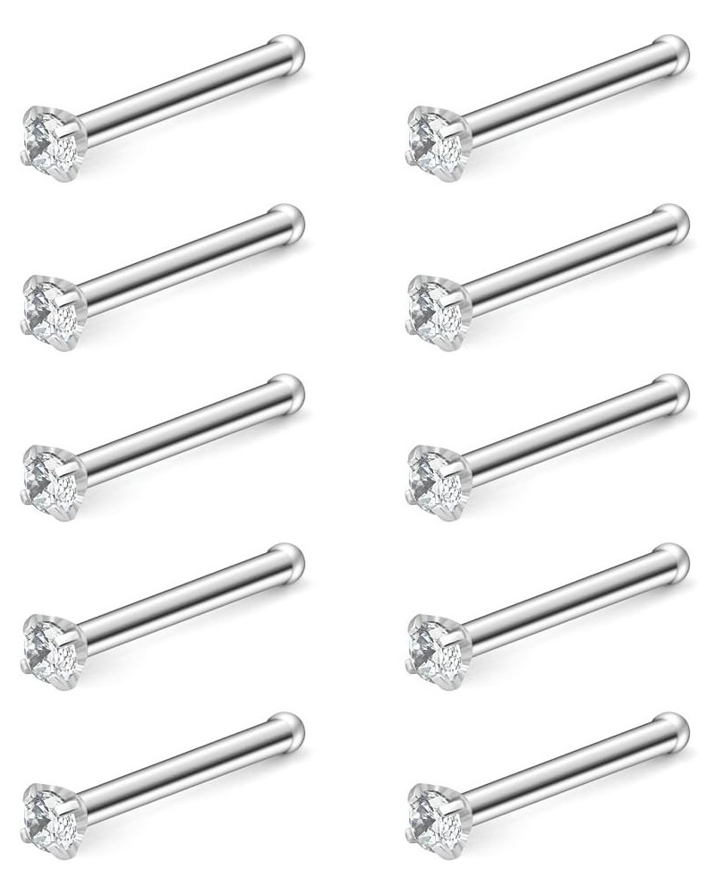 10PCS 22G Surgical Steel Mix Color Diamond CZ Nose Stud Rings Bone Pin Piercing Jewelry 1.5mm 2mm 2.5mm 3mm 10PCS - 1.5mm Cle...