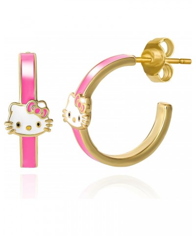 Hoop Earrings for Women - Sanrio 18Kt Gold Flash Plated Pink Kawaii Hoops - Officially Licensed $16.10 Earrings