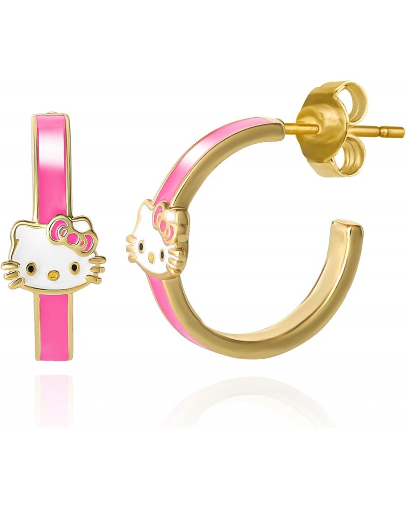 Hoop Earrings for Women - Sanrio 18Kt Gold Flash Plated Pink Kawaii Hoops - Officially Licensed $16.10 Earrings