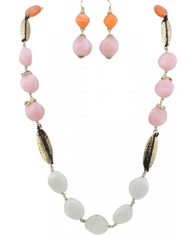 Newest Long Chunky Beads Necklace and Earrings Set for Women Gift 456-orange+pink $10.99 Jewelry Sets