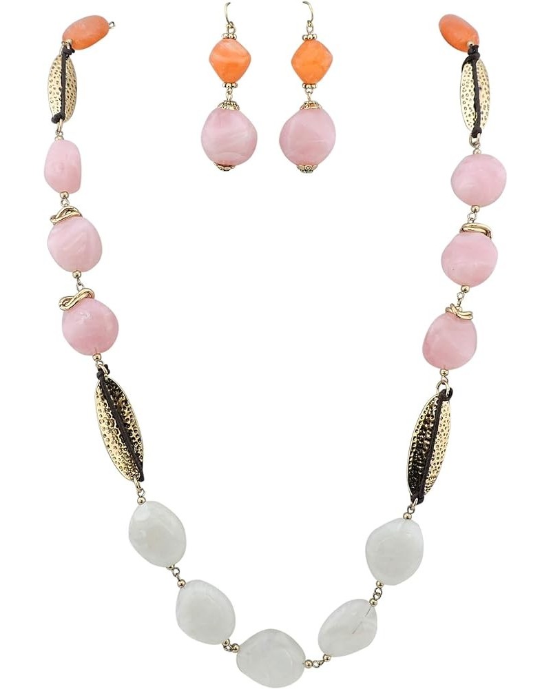 Newest Long Chunky Beads Necklace and Earrings Set for Women Gift 456-orange+pink $10.99 Jewelry Sets