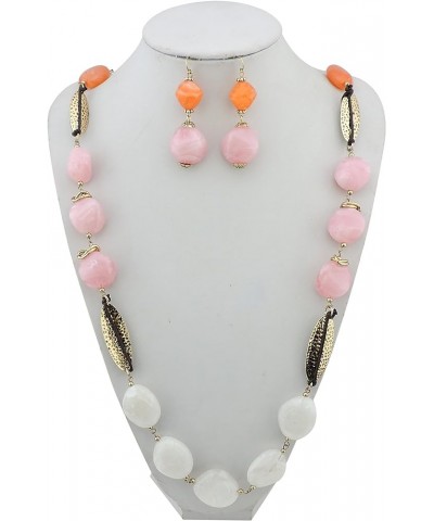 Newest Long Chunky Beads Necklace and Earrings Set for Women Gift 456-orange+pink $10.99 Jewelry Sets