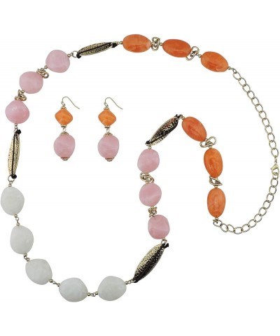 Newest Long Chunky Beads Necklace and Earrings Set for Women Gift 456-orange+pink $10.99 Jewelry Sets