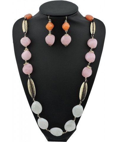 Newest Long Chunky Beads Necklace and Earrings Set for Women Gift 456-orange+pink $10.99 Jewelry Sets