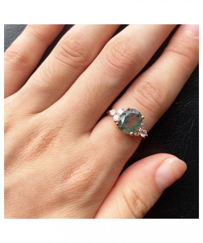 Moss Agate Ring Oval Cut Natural 925 Sterling Silver Vintage Ring Moss Agate Engagement Statement Ring for Women Mom 10x8 7 0...