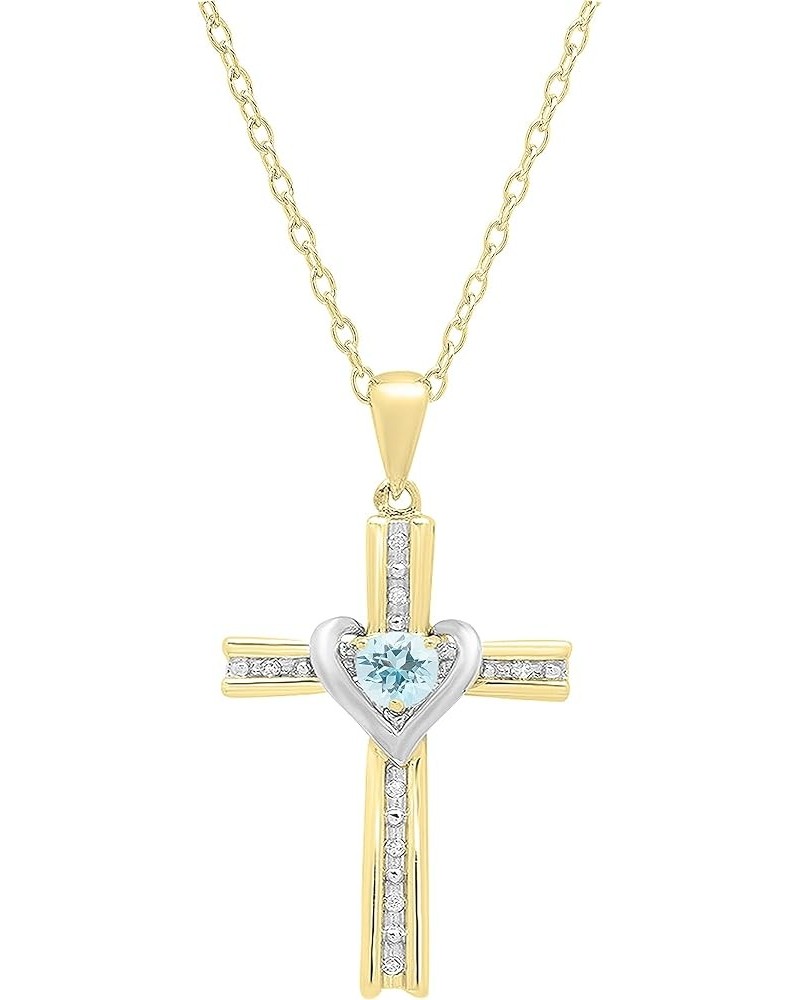 4 mm Round Gemstone & White Diamond Ladies Heart Love Cross Religious Pendant (Gold Chain Included), Available in Various Met...