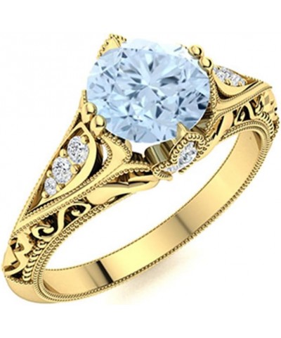 Art Deco Inspired 7MM Round Shape Aquamarine Gemstone 925 Sterling Silver Solitaire Women Wedding Ring Gold Vermeil $26.67 Br...