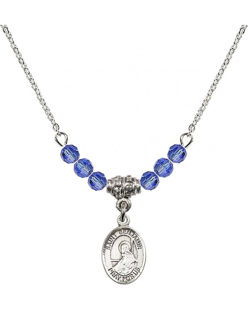 September Birth Month Bead Necklace with Catholic Patron Saint Petite Charm, 18 Inch Saint Benjamin $27.25 Necklaces