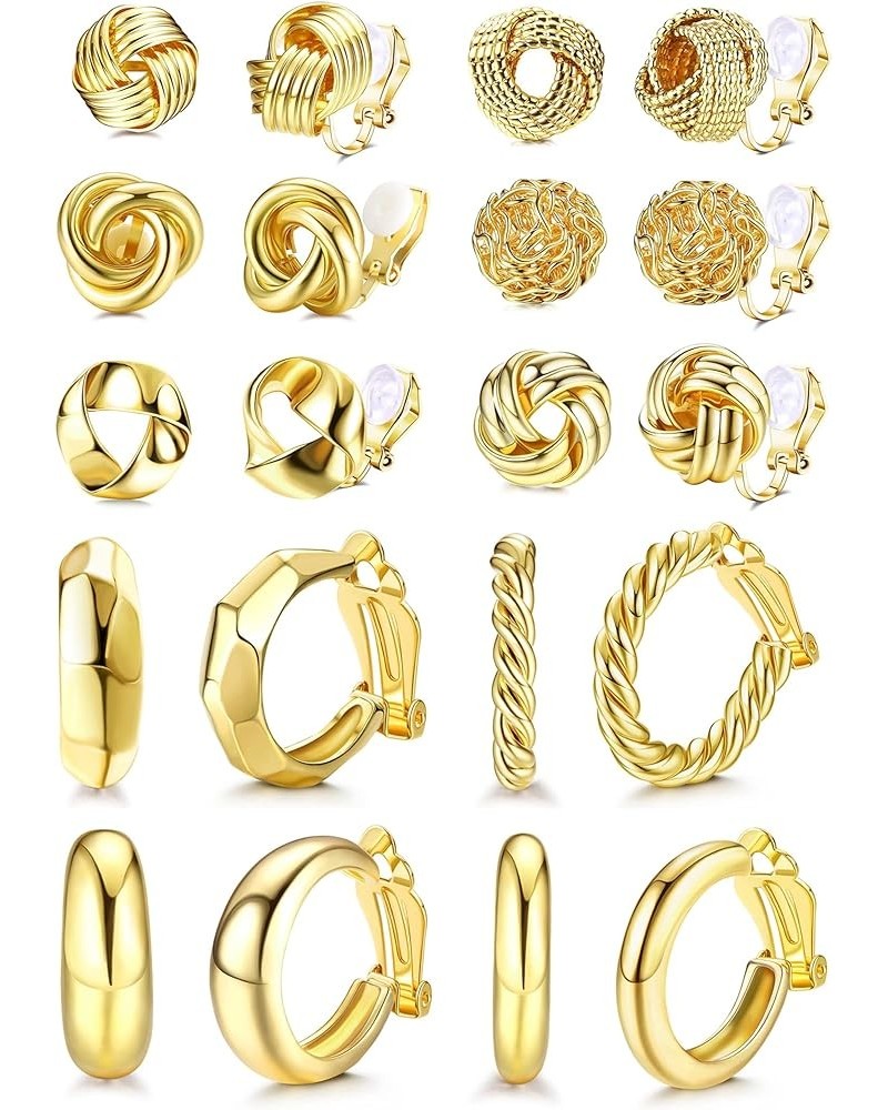 10 Pairs Clip On Earrings for Women 14K Gold Plated Clip On Hoop Earrings Chunky Clip Earrings No Piercing Fake Earrings Set ...