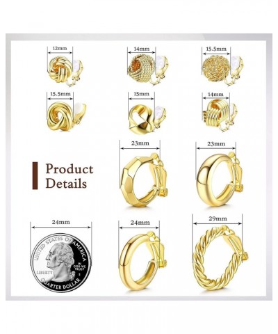 10 Pairs Clip On Earrings for Women 14K Gold Plated Clip On Hoop Earrings Chunky Clip Earrings No Piercing Fake Earrings Set ...