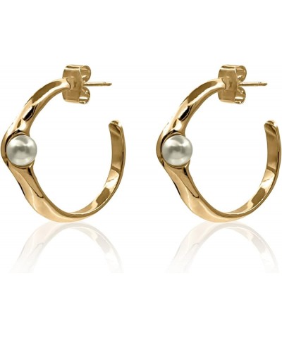 18k Yellow Gold Plated and Silver Tone Hoop Earrings Pearly - Gold $11.59 Earrings