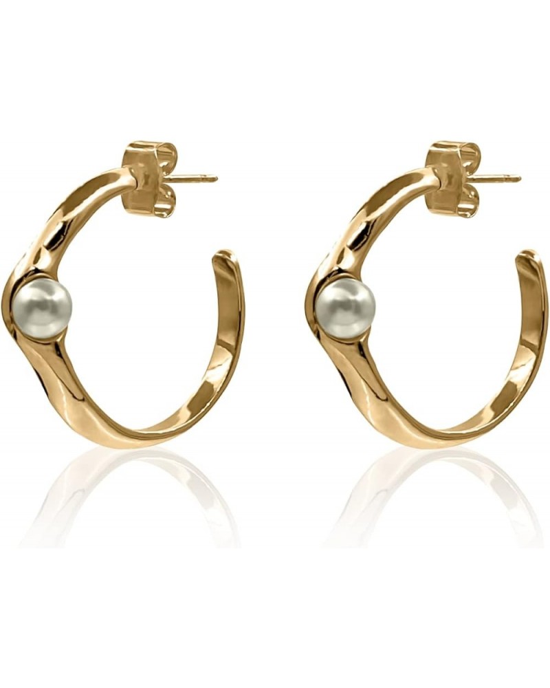 18k Yellow Gold Plated and Silver Tone Hoop Earrings Pearly - Gold $11.59 Earrings