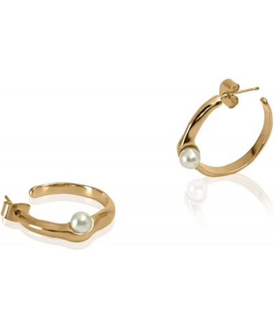 18k Yellow Gold Plated and Silver Tone Hoop Earrings Pearly - Gold $11.59 Earrings