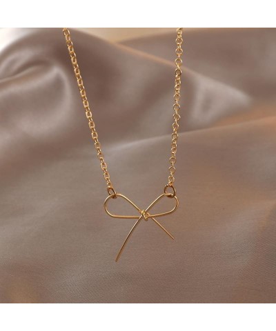 Bow Necklace for Women Gold Silver Bow Necklace Fashion Bow Pendant Necklace Bow Necklace Jewelry Gift for Women Girls A-gold...