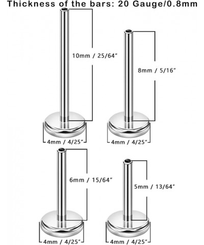 1.5mm-4mm Surgical Steel Cartilage Stud with 20g/18g/16g 5mm 6mm 8mm 10mm Press Fit Threadless Push Pop in Labret Post Lip Fo...